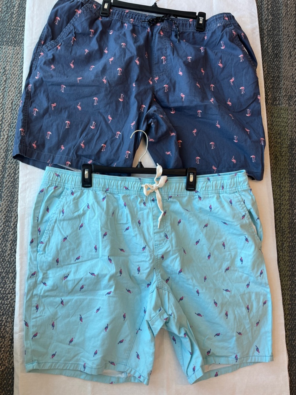 Men's Casual Flamingo Print Shorts 1-Navy Pair & 1-Light Blue Pair